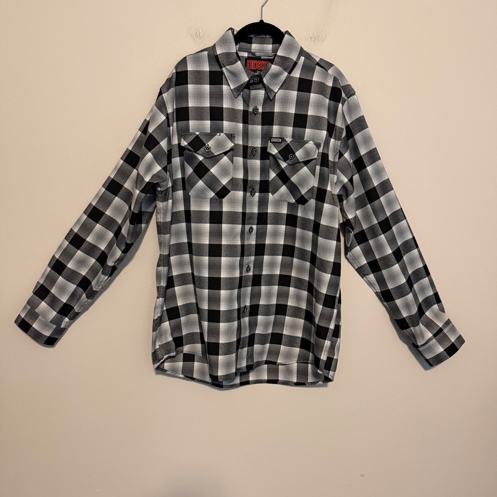 Dixxon The Mickey Flannel Shirt L Black Gray White Plaid Mobster utility casual